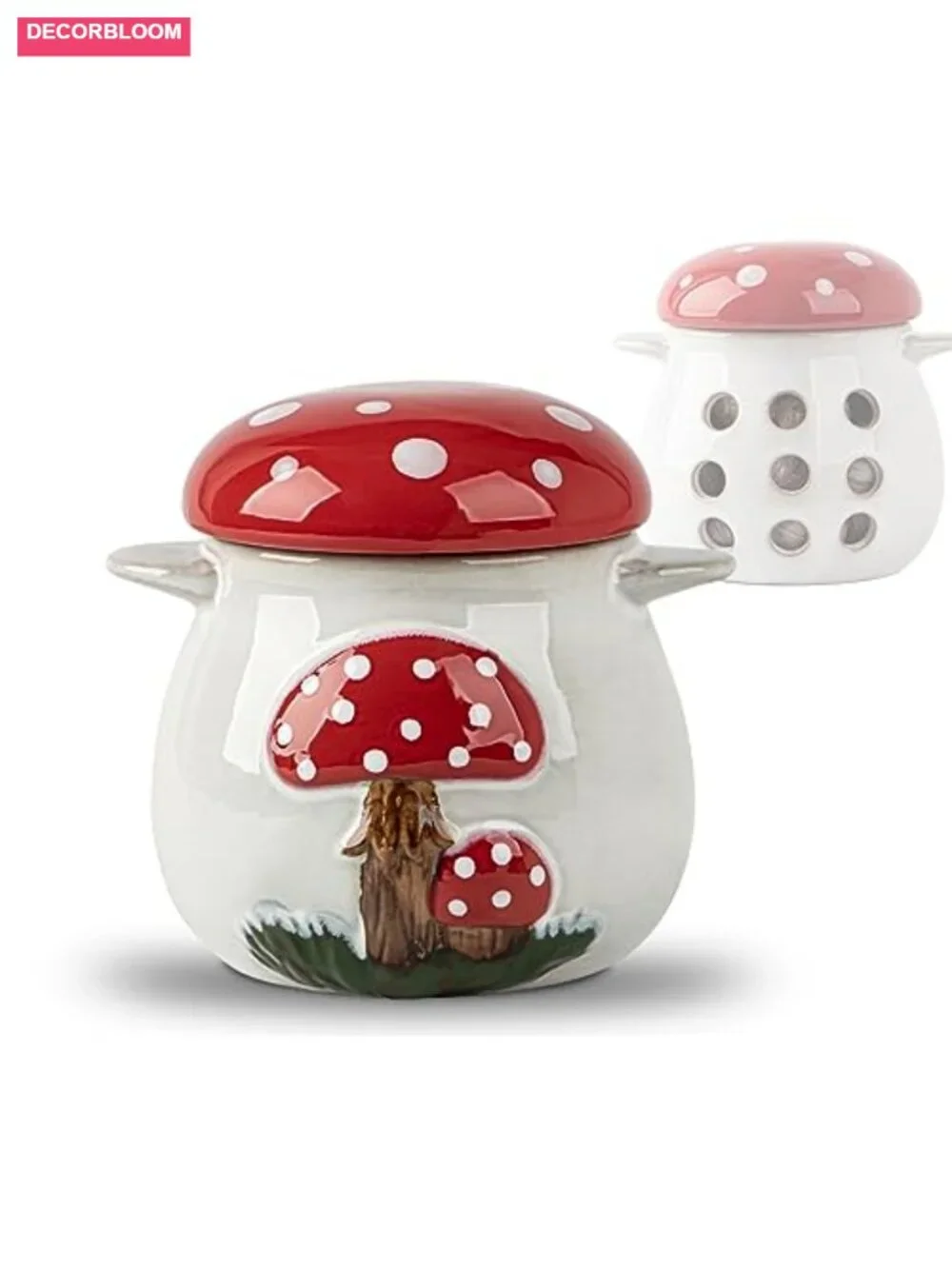 Ceramic Garlic Keeper with Lid Mushroom Decor Ventilated Garlic Storage Jar